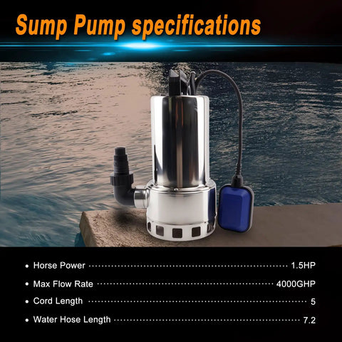 Heavy Duty Submersible Sump Pump With Stainless Steel Build 4000 GPH High Flow 7.2M Hose And 5M UL Wire next to pool
