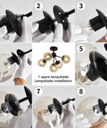 Modern Black Ceiling Light Fixture Semi Flush Mount Chandelier With Five Lights installation guide showcasing smoked glass shade.