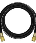 Black 3/8-inch heavy-duty charging vacuum hose with brass fittings, 5 ft long, 600 PSI working pressure.