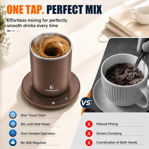 Kick The Spoon Habit With This Slick Set Of Two 10oz Self Heating Coffee Mugs Featuring Magnetized Vortex Stirring And Smart Temperature Control.