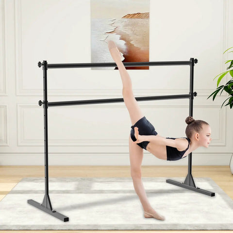 5 Foot Freestanding Ballet Barre With 10 Adjustable Heights From 11 To 47 Inches 350 Lb Capacity Steel Portable Double Barre