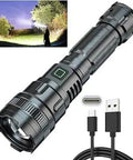 Rechargeable Black Flashlight With USB C Fast Charge High Bright LED Beam Long Battery Life Compact Tactical Light