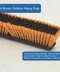 Close-up of Big 24 Inch Push Broom With 60 Inch Handle for indoor outdoor cleaning showing dense bristles and durable build.