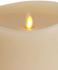 Close-up of Ivory Grand Pillar Flameless LED Candle With Moving Flame, Battery Powered Real Wax, 6.25 Inch By 10.6 Inch, Timer Enabled