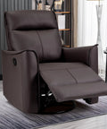 Soft Back Swivel Rocker Recliner Glider Chair For Living Room And Nursery, 360 Degree Spin With 30 Degree Glide, Leathaire Manual Reclining Sofa In Dark Brown with footrest extended