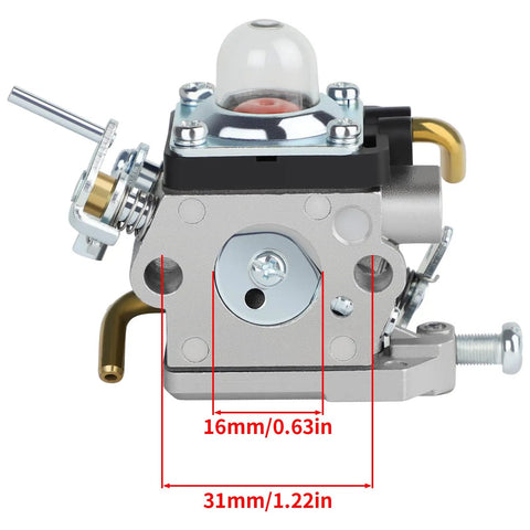 Carburetor Fuel Line Kit For 122C Trimmer Models 122LK 122LD 122LDX 22cc 2 Cycle Gas String Trimmer, showing metal parts and dimensions