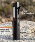 4-In-1 EDC Flat Flashlight USB-C Rechargeable Magnetic Slim Handheld Light with versatile clip on rock