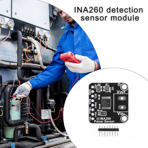 INA260 Current Voltage Power Sensor Module with detailed connections for heavy duty electronics projects in use.