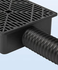 38 inch length plastic drainage box with ridged pipe entry, part of 2.5 Inch Gutter Downspout Extension Kit, Flexible No Dig Buried Drain Pipe For Outdoor Yard And Lawn, Foundation Protection, Easy Install, Keeps Rainwater Flowing And Overflow Under Control.