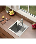 15 Inch Bar Sink With Brushed Nickel Finish, 304 Stainless Steel, 18 Gauge, Single Bowl Workstation Drop-In Wet Bar Prep Sink