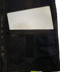 Inside view of Pro Level Ansi Class One Safety Vest For Surveyors in Matte Black showing dual tablet slot with device.