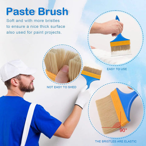 Man holding paste brush from Wallpaper Smoothing Tools Kit With Squeegee Smoother Seam Roller And Brush Pro Grade