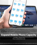 128GB USB C External SSD Drive With USB 3.2 Fast Transfer Up To 450MB Per Second connected to smartphone for file transfer
