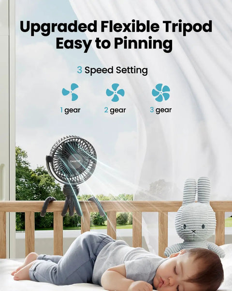 Mini Portable Stroller Fan Clip On Battery Operated Detachable 3 Speed Rechargeable 360 Degree Rotating Flexible Tripod on crib