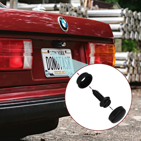 24 Piece Rustproof License Plate Screws With Caps Black Stainless Steel Universal Fit Fasteners Kit installed on car