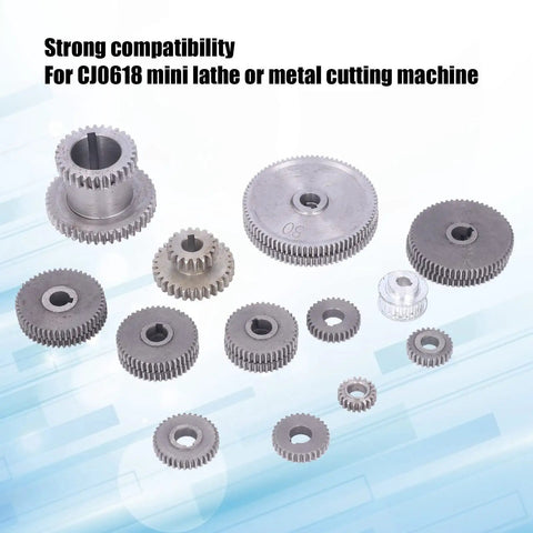 Boss Grade Mini Lathe Gear Set For CJ0618, Metal Replacement Gears Kit in Multiple Sizes, Rustproof HT250 Gray Iron Display