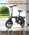 Foldable Electric Bike For Adults And Teens, Hits 23 MPH With Pedal Assist, 38 Mile Range, Powerful 500W Motor, 48V 12Ah Battery, 14 Inch Folding Ebike, 3 Speed Modes, City Commuter Ready, shown charging