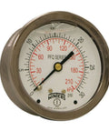 Glycerin Filled Heavy Duty Industrial Pressure Gauge 2.5 Inch Dial Back Mount Quarter Inch NPT Brass Wetted Parts 304 Stainless Steel Case