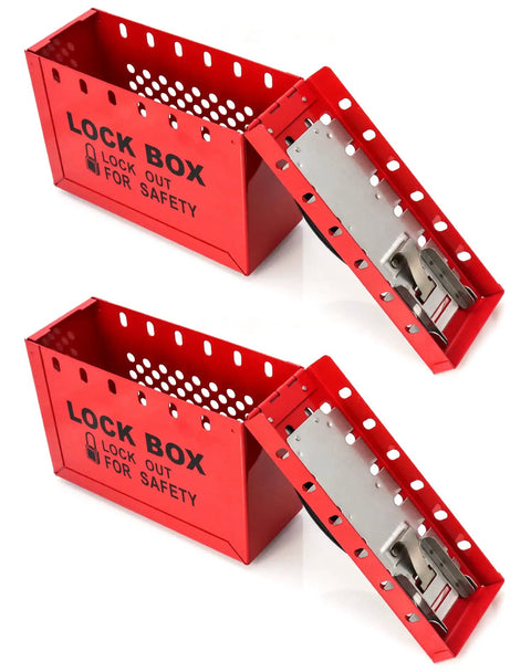 Red Portable Group Lock Box With 12 Padlock Capacity For Lockout Tagout Safety, Easy Share For Teams, Heavy Duty Steel Build With Ergonomic Handle, Durable Construction, 2 Pack