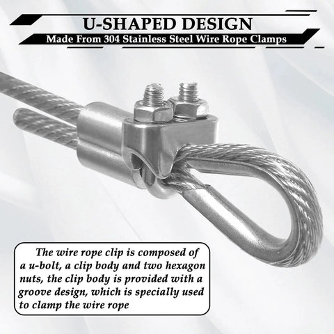 Stainless Steel Wire Rope Kit Pro Grade With M6 Cable Clamps Silver Thimbles And Aluminum Crimping Loops For One Quarter Inch Wire