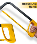 Hanpex 12in high-tension hacksaw frame with yellow ABS handle and 24 TPI bi-metal blade.