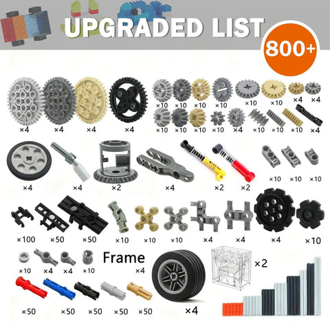 Image showing components of MaleKo Tech Gears And Axles Set 800 Plus Pieces Building Block Accessories Compatible With Major Brands.
