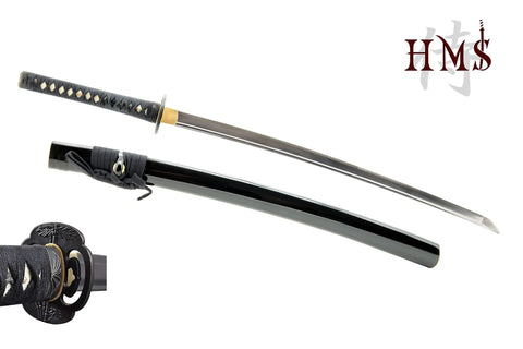Unsharpened Stainless Steel Wakizashi Iaito For Iaido Training 21 Inch Practice Sword With Fuller Groove and black scabbard