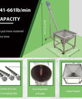 Heavy Duty Incline Auger Screw Conveyor For Industrial Feeding, Stainless Steel Spiral Hopper Powder Feeder 750W, spring loader, hopper detail