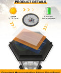 Diagram showing Solar Post Light With Dusk To Dawn Sensor No Fuss Install Aluminum Pillar Lantern solar panel features