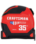 Red and black 35-Foot Tape Measure For Solo Jobs, 14-Foot Reach, Extra Wide Blade, Large Readable Numbers, Durable Hook, Made In USA