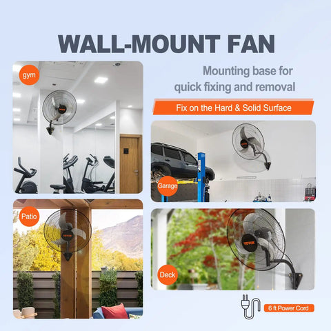18 Inch Wall Mount Oscillating Fan With 3 Speeds Cranks Out High Velocity Air Up To 4000 CFM for use in gyms, garages, patios, decks