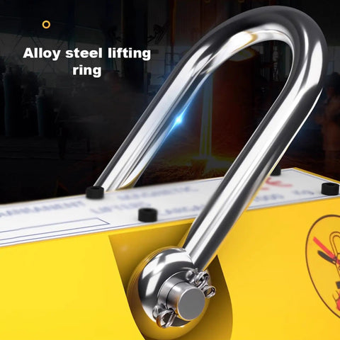 Detail of the alloy steel lifting ring on the Bulletproof Heavy Duty Magnetic Lifter With Quick Release Lever.