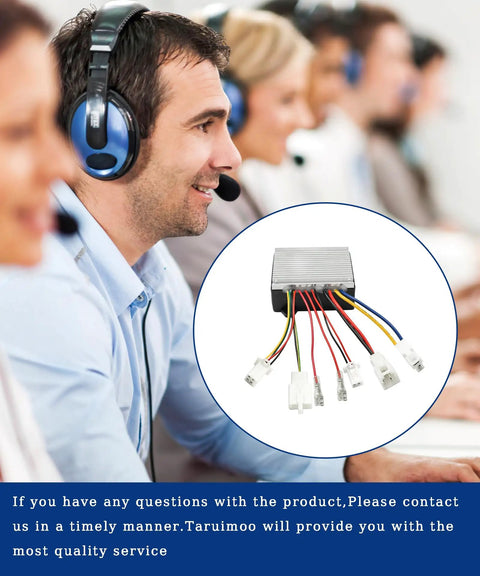 Beefed-Up 24V 4-Wire Electrical Controller For Razor MX Series shown with customer support team.
