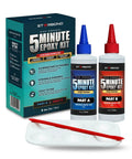 8 Oz Epoxy Pro Kit 5 Minute Fast Set Flexible Toughened Glue With 2600 Lb Shear Strength bottles and box, includes mixing tray.