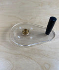 Dead On Accurate Router Base Plate Compatible With DWP611 And DCW600B 6X9 Inch Clear Acrylic with black handle and brass fitting.