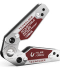 Front view of YESWELDER adjustable angle welding magnet with 77 lb holding power; silver body with red label.