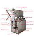 Automatic Quantitative Filling And Sealing Machine Packs 10 To 100 Ml, featuring a stainless steel body and horizontal mixing hopper.
