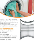 Heavy Duty Dryer Lint Filter Case Screen For Samsung Dryers DVE45T6000W DV42H5200EW DV42H5000EW AP4578777 DC61-02595A Replacement Part with stainless steel filter and ABS frame next to person using the dryer.