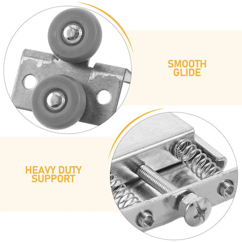 Heavy Duty Sliding Door Roller Kit For Wardrobe And Closet Repair Featuring Steel Frame With Nylon Reinforced Fiber Wheels High Load Bearing And Wear Resistant Design Prevents Squeak Forever Make Doors Roll Smooth Like Butter Every Single Day, steel roller close-up