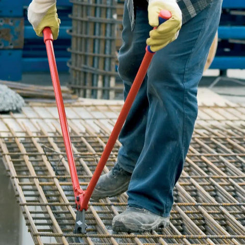 Worker using Beefy Concrete Mesh Cutter for Steel and Rebar, Heavy Duty Workhorse 37.5 Inch Length on construction site
