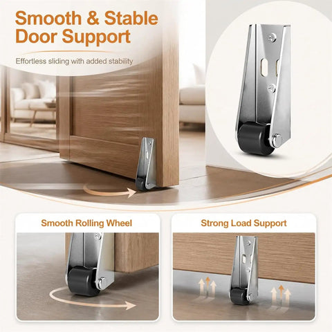 Two Pack Low Profile Rubber Caster Wheels Non Slip Side Mount Fixed Casters For Furniture Drawer Door Bookcase Slick Silver Glide Effortless 0.8 Inch Diameter showing door support with smooth rolling wheel.