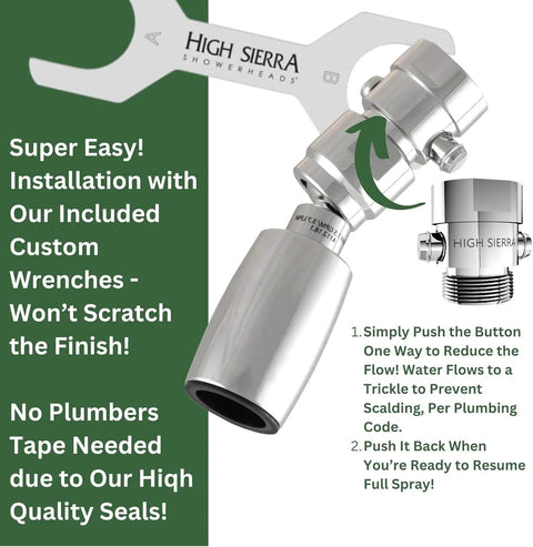 Solid Lead-Free Metal 2.0 GPM High Pressure Shower Head With Trickle Valve, Award-Winning Patented Nozzle Never Clogs, Chrome Finish