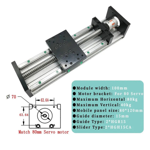 Built Like Iron Ball Screw Nut Mounting On Dual Linear Guides for CNC work, 100mm width, supports 80kg horizontally.