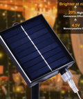 Close-up of solar panel for Solar Curtain Lights 300 LED Fairy String Lights With USB and Solar Dual Power for Indoor Outdoor Use No Fuss