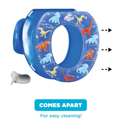 Jurassic World Soft Potty Seat Built Like A Tank For Toddlers Featuring Grippy Handles That Keep Kiddos Secure Fitting Standard And Elongated Toilets Perfectly With Hassle Free Break Apart Cleaning For Smooth Potty Training Vibes