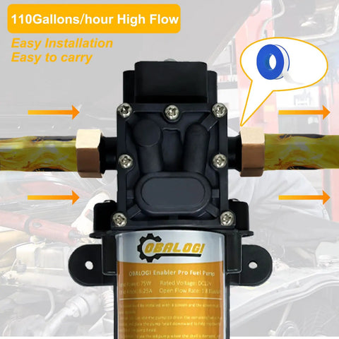 Image of 12V 75W Electric Fuel Transfer Pump Self Priming Portable 110 GPH showing close-up of pump features.