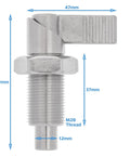 Tough As Nails Stainless Steel Indexing Plunger With Solid Locking Bolt And M20 X 1.5 Threaded Knob, 69mm long, 12mm pin, shown with dimensions.