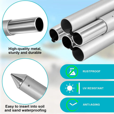 6.56ft Foldable Beach Tent Poles Replacement for Grande Canopy with aluminum alloy material and pointed sand base