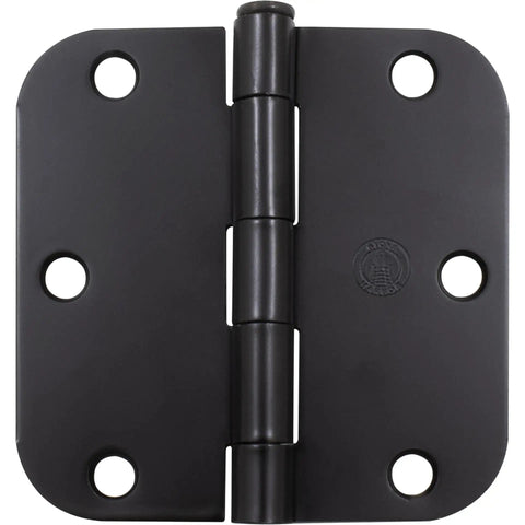 Three And A Half Inch Door Hinges With Five Eighth Inch Radius Corner In Oil Rubbed Bronze Heavy Duty Steel Construction Three Pack For Interior And Exterior Doors Smooth Operation And Lasting Finish For Easy Install, black hinge