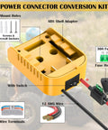 Power Wheel Adapter Pack For 20V And 18V Battery Systems with ABS shell, switch, 30A fuse, 12AWG wire, and wire terminals.